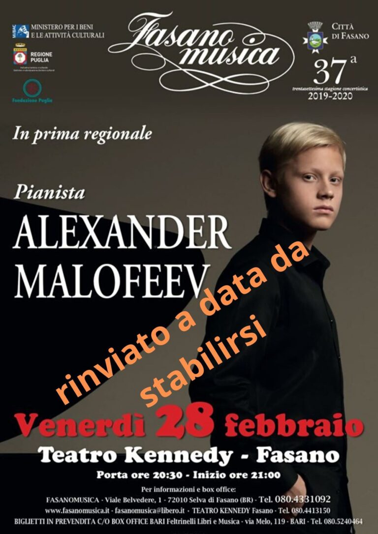 Rimandato il concerto di Malofeev Rimandato il concerto di Malofeev - Osservatorio Fasano