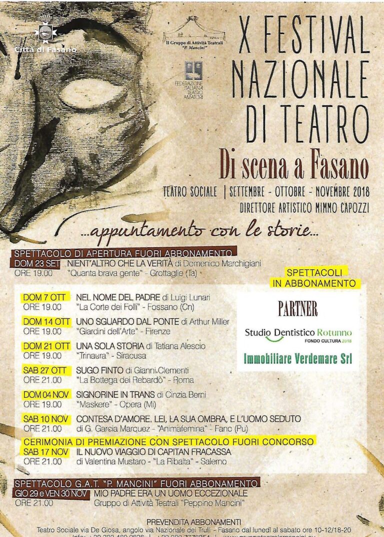 Presentato il X Festival Nazionale di Teatro “Di scena a Fasano” Presentato il X Festival Nazionale di Teatro "Di scena a Fasano" - Osservatorio Fasano
