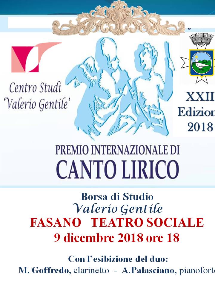 XXII° Premio Internazionale di Canto Lirico Borsa di Studio ‘Valerio Gentile’ XXII° Premio Internazionale di Canto Lirico Borsa di Studio 'Valerio Gentile' - Osservatorio Fasano