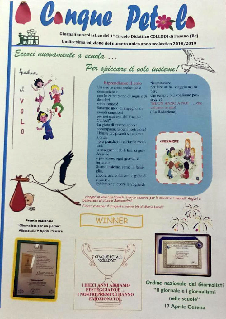 ‘I Cinque Petali’ della Collodi tra i migliori 100 giornali scolastici italiani 'I Cinque Petali' della Collodi tra i migliori 100 giornali scolastici italiani - Osservatorio Fasano