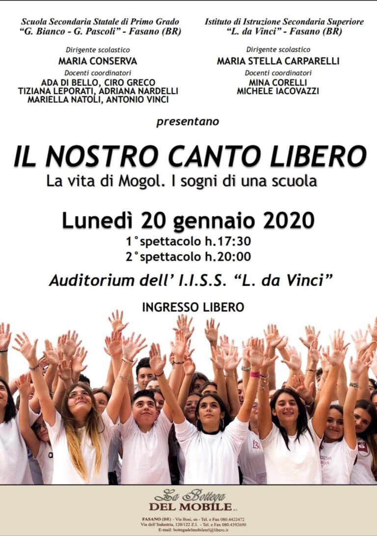 Questa sera Il nostro canto libero all'Auditorium del 'da Vinci' - Osservatorio Fasano