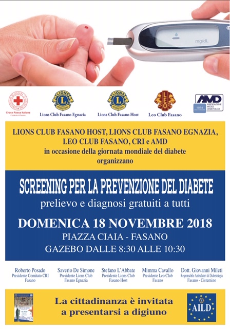 Screening gratuito per la prevenzione del diabete Screening gratuito per la prevenzione del diabete - Osservatorio Fasano