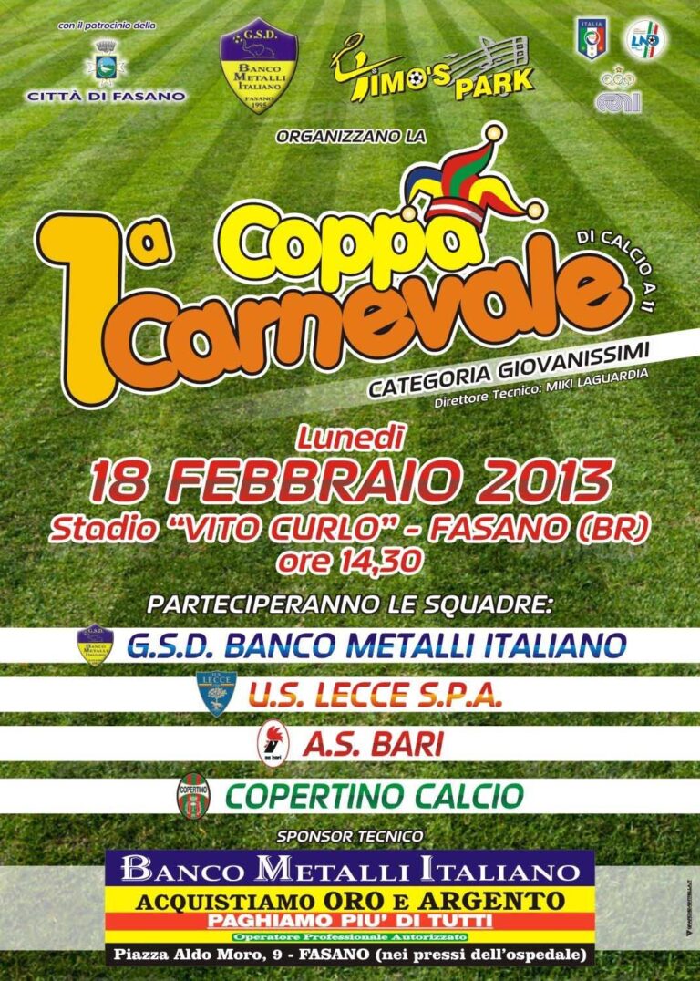 La Gsd Banco Metalli organizza la prima 'Coppa Carnevale' - Osservatorio Fasano