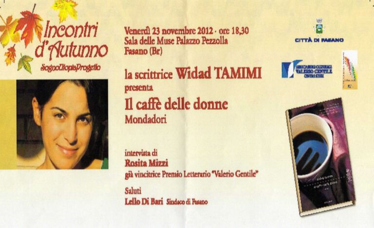 Widad Tamimi presenta ‘Il caffè delle donne’ Widad Tamimi presenta 'Il caffè delle donne' - Osservatorio Fasano