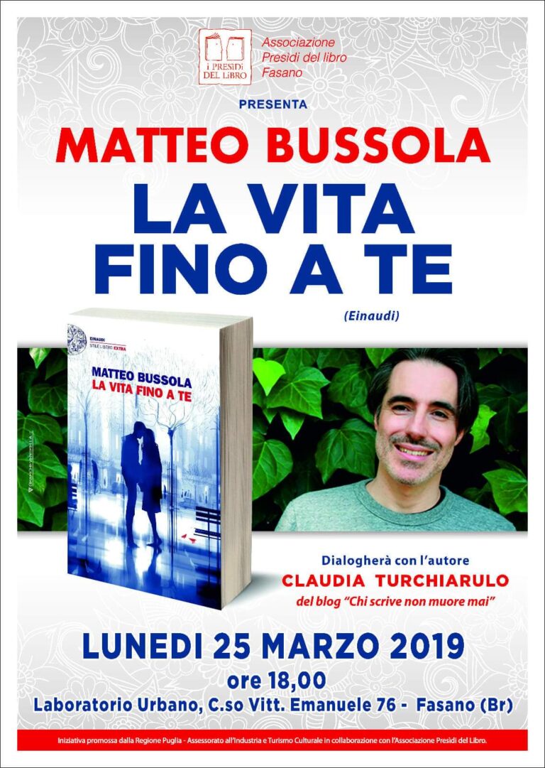 Matteo Bussola presenta “La vita fino a te” Matteo Bussola presenta "La vita fino a te" - Osservatorio Fasano