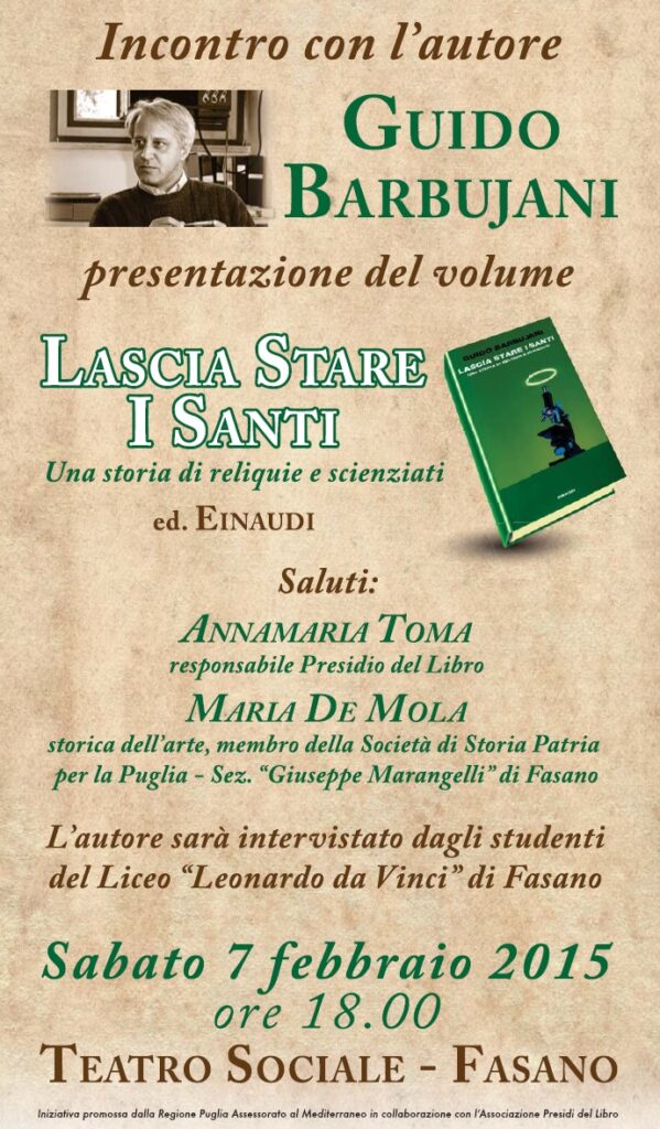 Sarà presentato a Fasano il libro 'Lascia stare i santi' di Guido Barbujani - Osservatorio Fasano