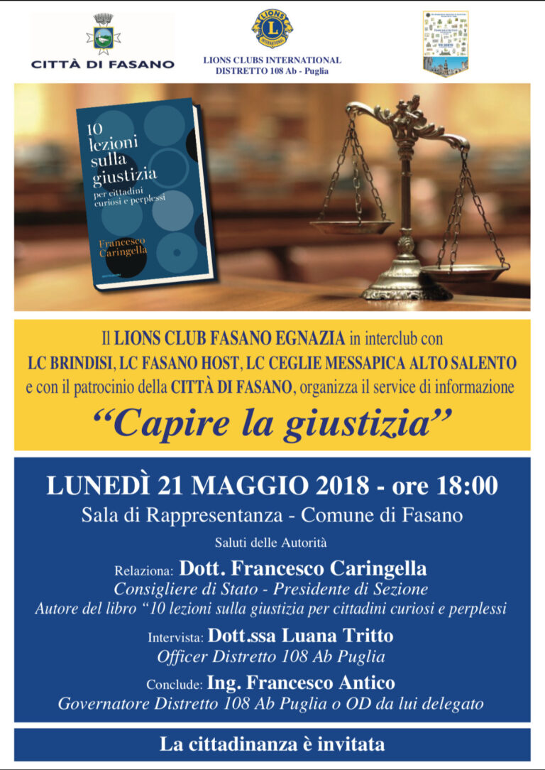 Capire la giustizia: un incontro con il magistrato Francesco Caringella - Osservatorio Fasano