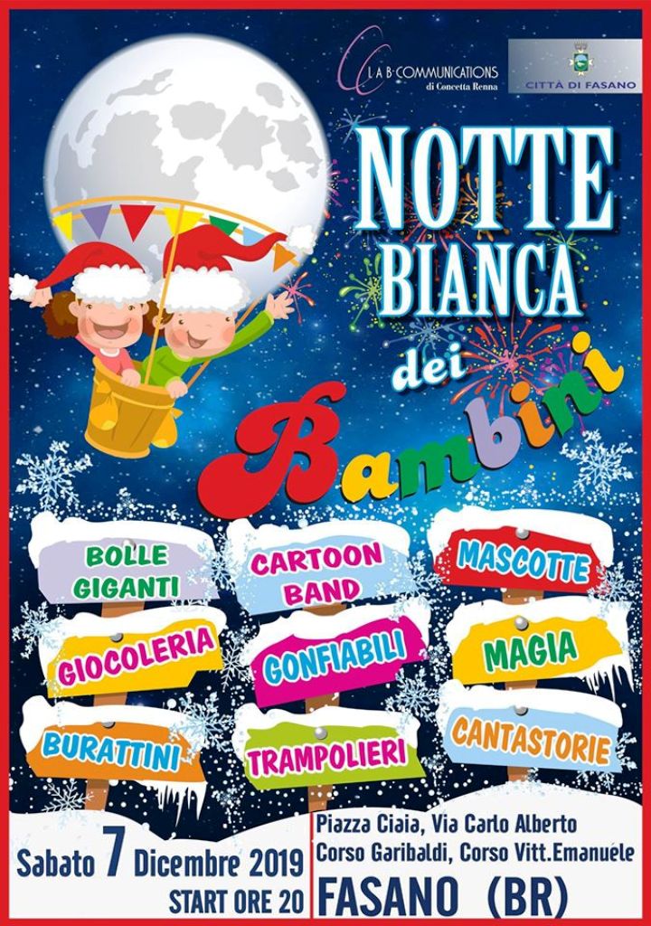 Sabato 7 ‘La notte bianca dei Bambini’ a Fasano Sabato 7 'La notte bianca dei Bambini' a Fasano - Osservatorio Fasano