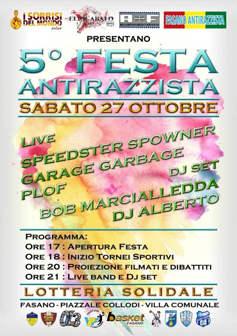 RINVIATA | 5° Festa ANTIRAZZISTA Lo sport…, aggregazione, integrazione e solidarietà RINVIATA | 5° Festa ANTIRAZZISTA Lo sport..., aggregazione, integrazione e solidarietà - Osservatorio Fasano