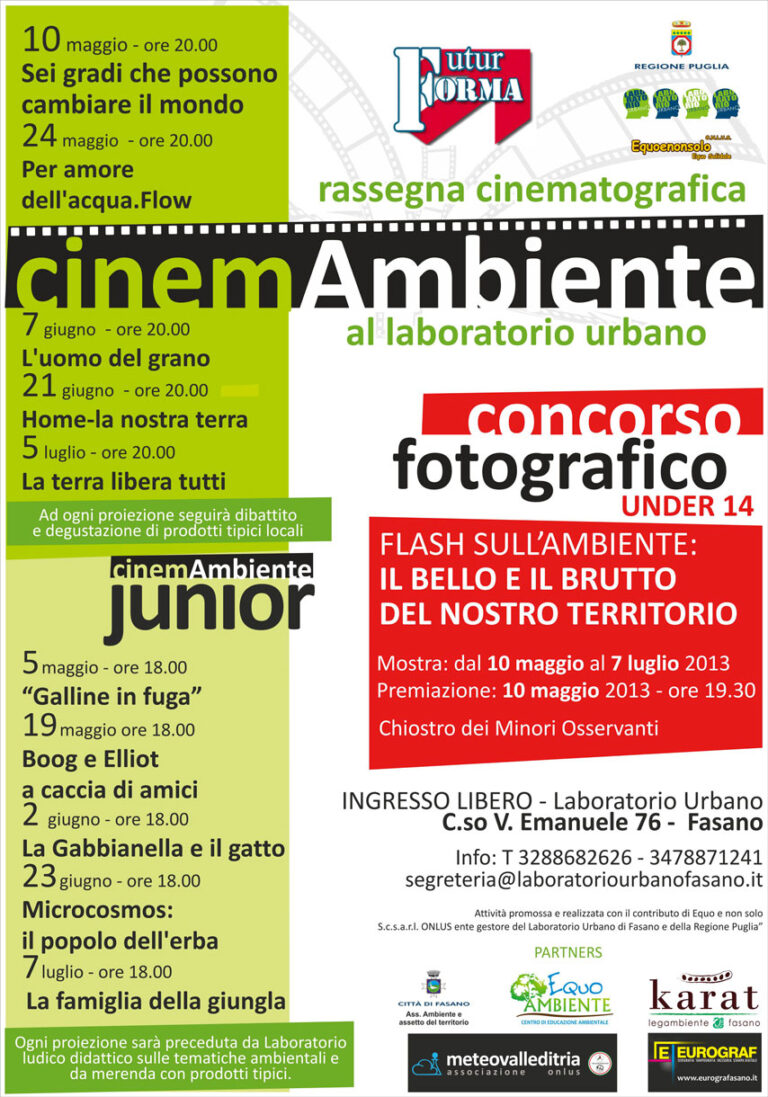 Storie ambientali in una rassegna cinematografica al Laboratorio Urbano di Fasano Storie ambientali in una rassegna cinematografica al Laboratorio Urbano di Fasano - Osservatorio Fasano