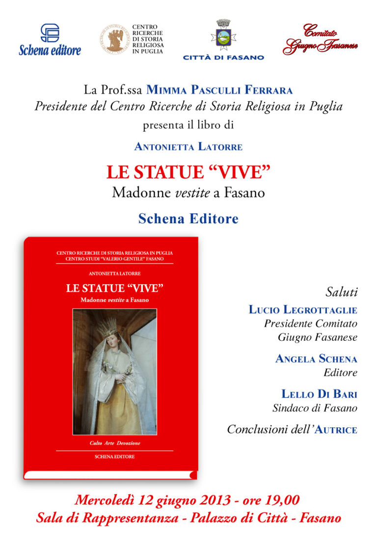 Mostra di abiti sacri della Vergine e presentazione del nuovo libro di Antonietta Latorre - Osservatorio Fasano
