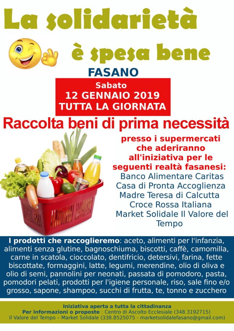 La solidarietà è spesa bene! La solidarietà è spesa bene! - Osservatorio Fasano