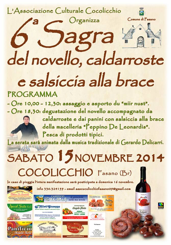 A Cocolicchio la sesta sagra del novello, caldarroste e salsiccia alla brace A Cocolicchio la sesta sagra del novello, caldarroste e salsiccia alla brace - Osservatorio Fasano