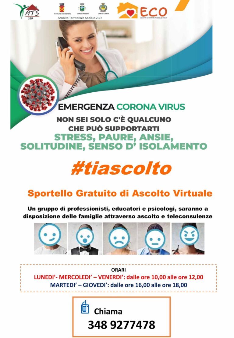 Il CIISAF Ambito Territoriale dei Comuni di Fasano, Cisternino e Ostuni, offre uno sportello di ascolto psicologico gratuito Il CIISAF Ambito Territoriale dei Comuni di Fasano, Cisternino e Ostuni, offre uno sportello di ascolto psicologico gratuito - Osservatorio Fasano
