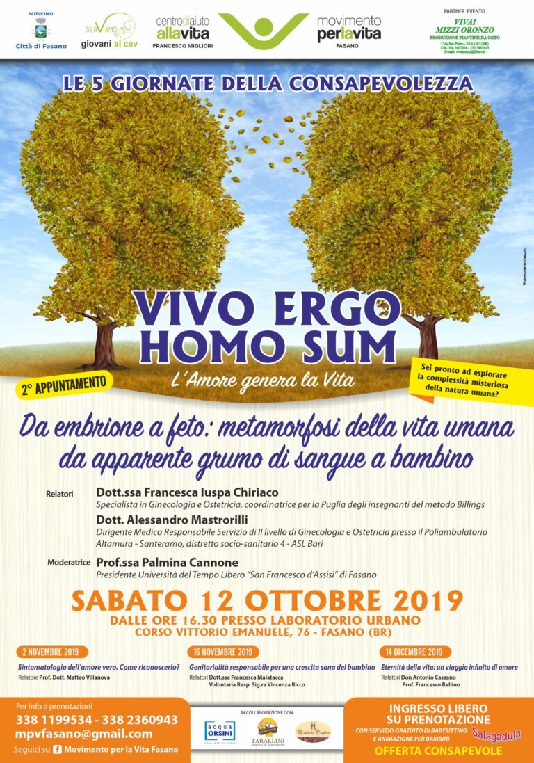 ‘Le 5 giornate della consapevolezza’ del Movimento e Centro di Aiuto alla Vita 'Le 5 giornate della consapevolezza' del Movimento e Centro di Aiuto alla Vita - Osservatorio Fasano