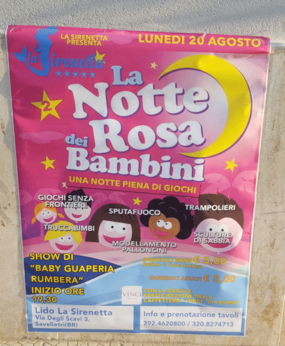 A Savelletri in programma ‘La Notte rosa dei bambini’ A Savelletri in programma 'La Notte rosa dei bambini' - Osservatorio Fasano