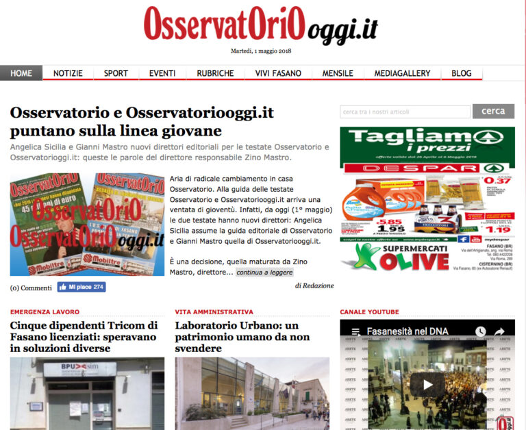 Il nuovo progetto di Osservatoriooggi.it parte dalle videonotizie - Osservatorio Fasano