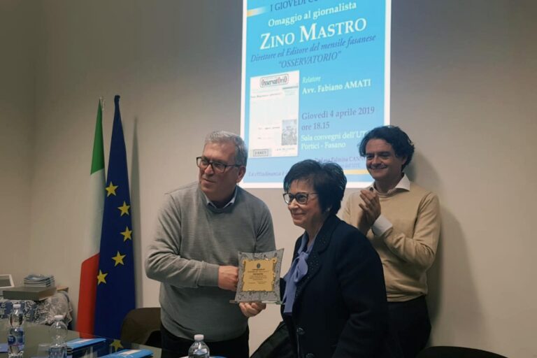 L'UTL di Fasano omaggia il direttore Zino Mastro e il mensile Osservatorio - Osservatorio Fasano