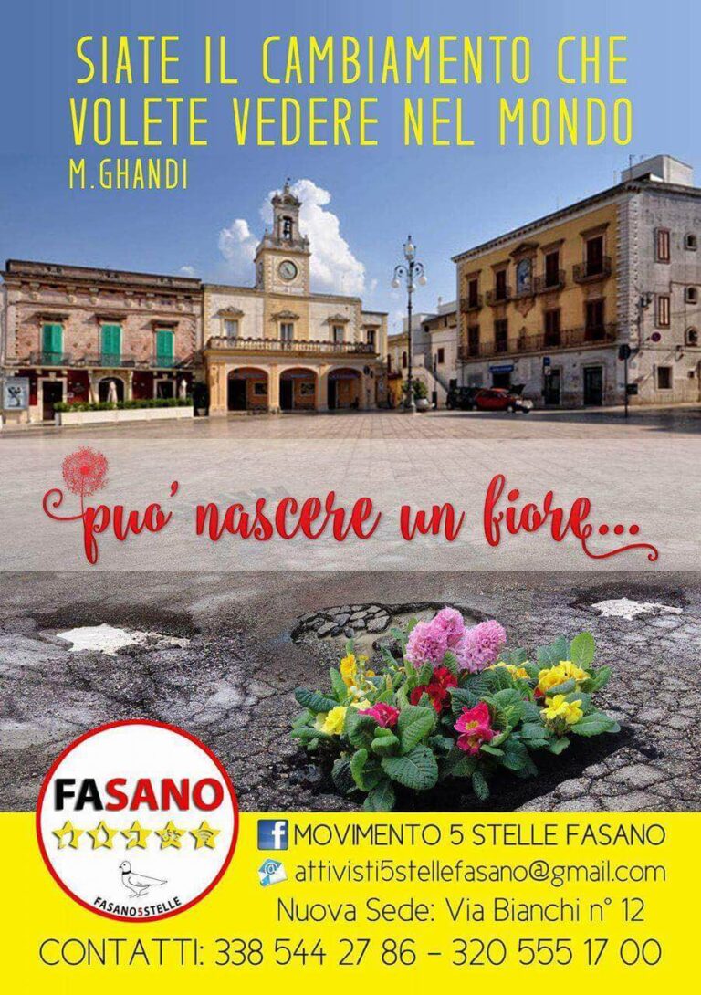 Il Movimento 5 Stelle di Fasano in piazza Ciaia per incontrare i cittadini - Osservatorio Fasano