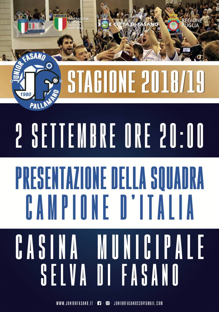 Si terrà domenica 2 settembre la presentazione ufficiale della Junior Fasano 2018/19 Si terrà domenica 2 settembre la presentazione ufficiale della Junior Fasano 2018/19 - Osservatorio Fasano