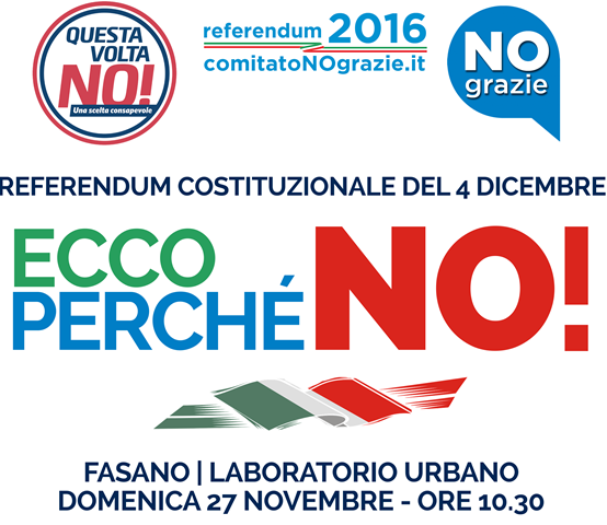 ‘Ecco perché No’: convegno sui temi referendari al Laboratorio Urbano di Fasano 'Ecco perché No': convegno sui temi referendari al Laboratorio Urbano di Fasano - Osservatorio Fasano