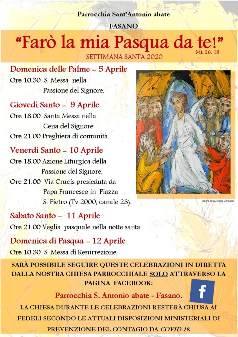 Diretta Facebook per la Settimana Santa della S. Antonio Diretta Facebook per la Settimana Santa della S. Antonio - Osservatorio Fasano