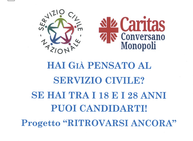 Pubblicato il bando per il Servizio Civile per le strutture ‘Sancta Maria Regina Pacis’ e ‘Don Angelo Sabatelli’ Pubblicato il bando per il Servizio Civile per le strutture 'Sancta Maria Regina Pacis' e 'Don Angelo Sabatelli' - Osservatorio Fasano