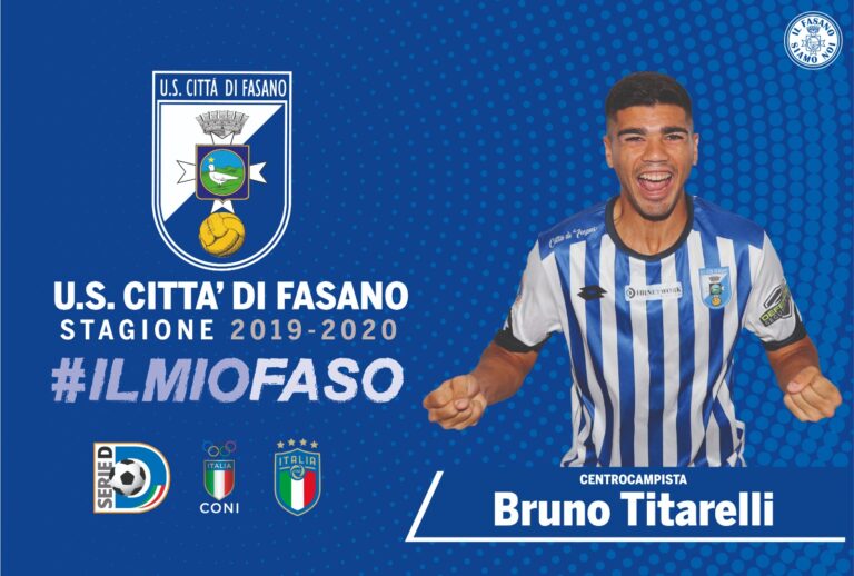Bruno Titarelli è ufficialmente un calciatore dell’Us Fasano Bruno Titarelli è ufficialmente un calciatore dell'Us Fasano - Osservatorio Fasano