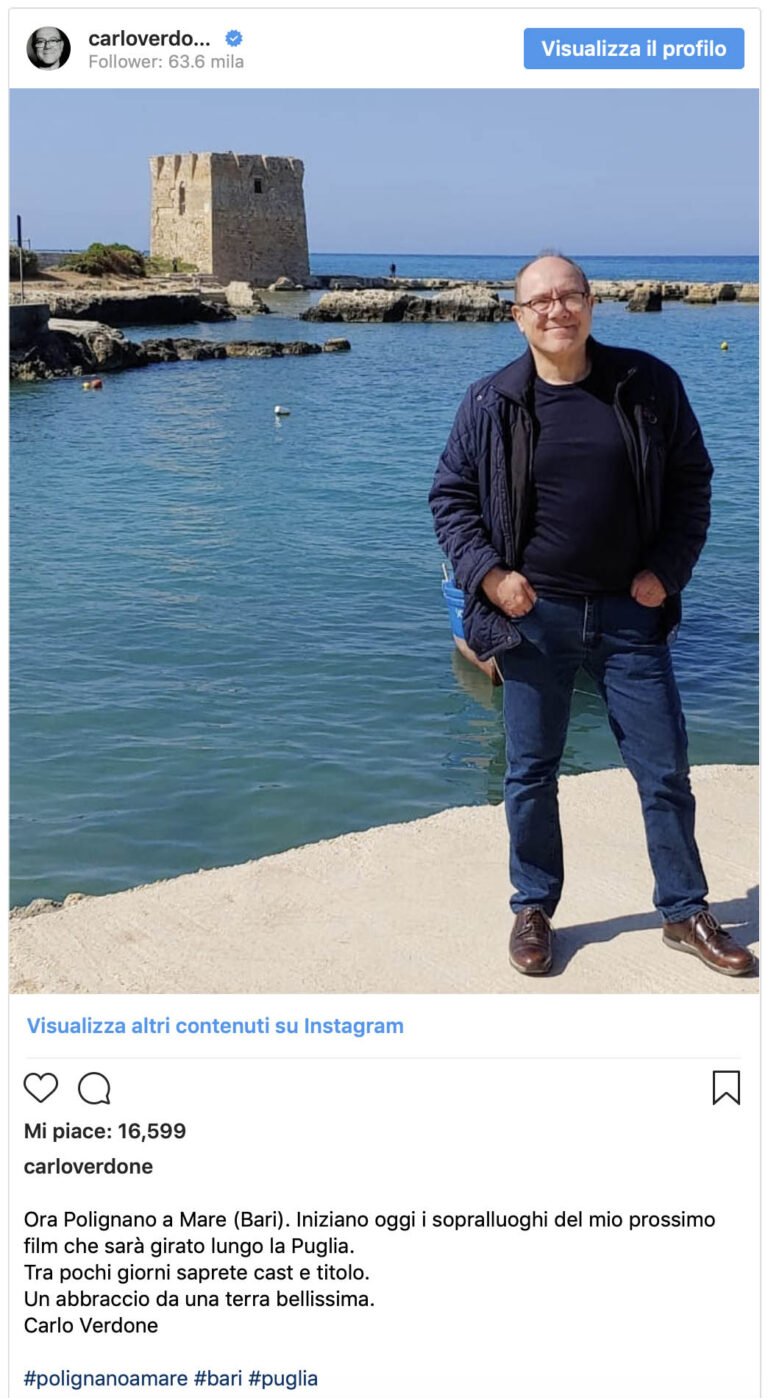 Carlo Verdone a Torre Canne in cerca di una location per il suo nuovo film - Osservatorio Fasano