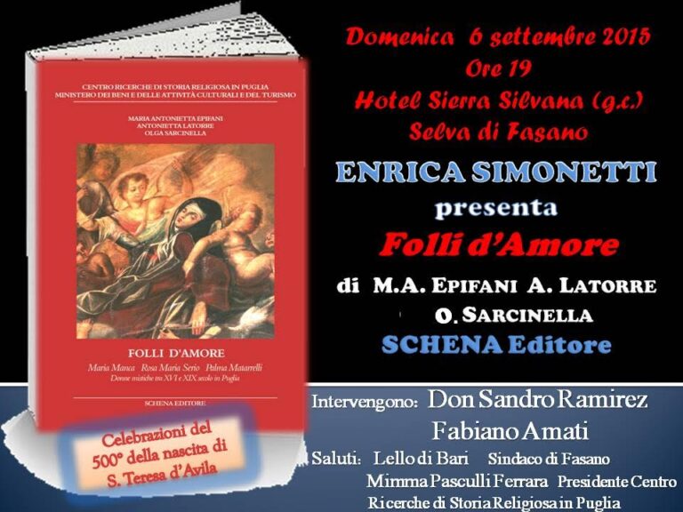 Il libro ‘Folli d’Amore’ illustrato all’Hotel Sierra Silvana Il libro 'Folli d'Amore' illustrato all'Hotel Sierra Silvana - Osservatorio Fasano