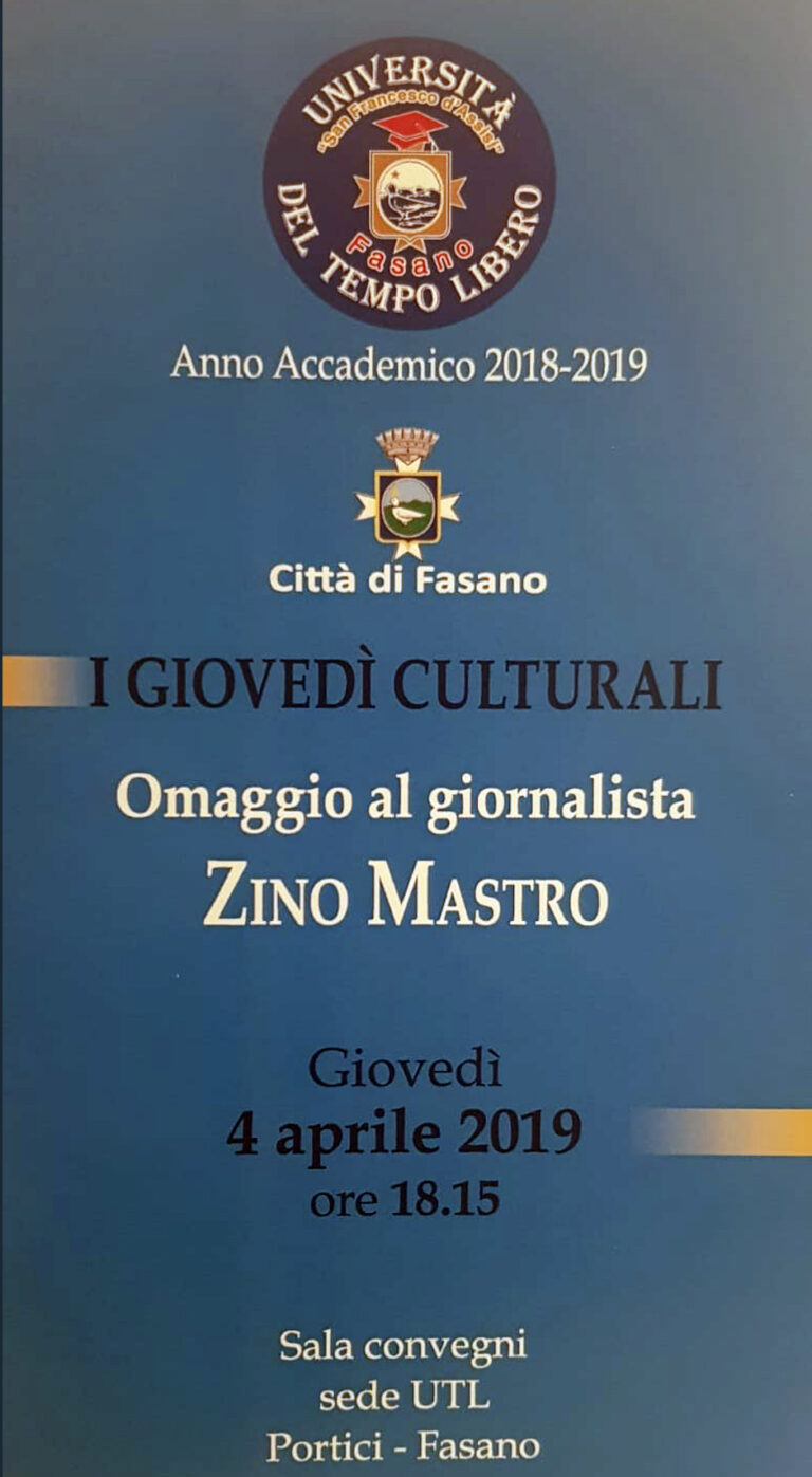 I giovedì culturali UTL: omaggio a Zino Mastro I giovedì culturali UTL: omaggio a Zino Mastro - Osservatorio Fasano