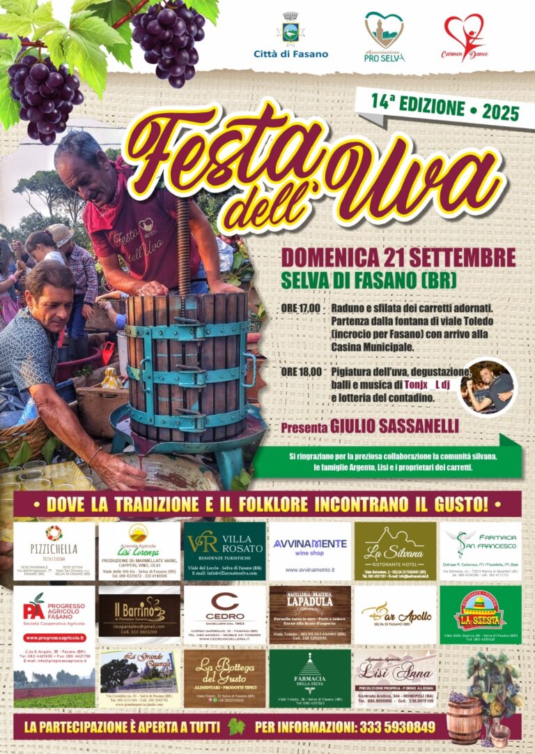 “Festa dell’Uva” a Selva di Fasano: ultimo appuntamento del calendario estivo della Pro Selva "Festa dell’Uva" a Selva di Fasano: ultimo appuntamento del calendario estivo della Pro Selva - Osservatorio Fasano