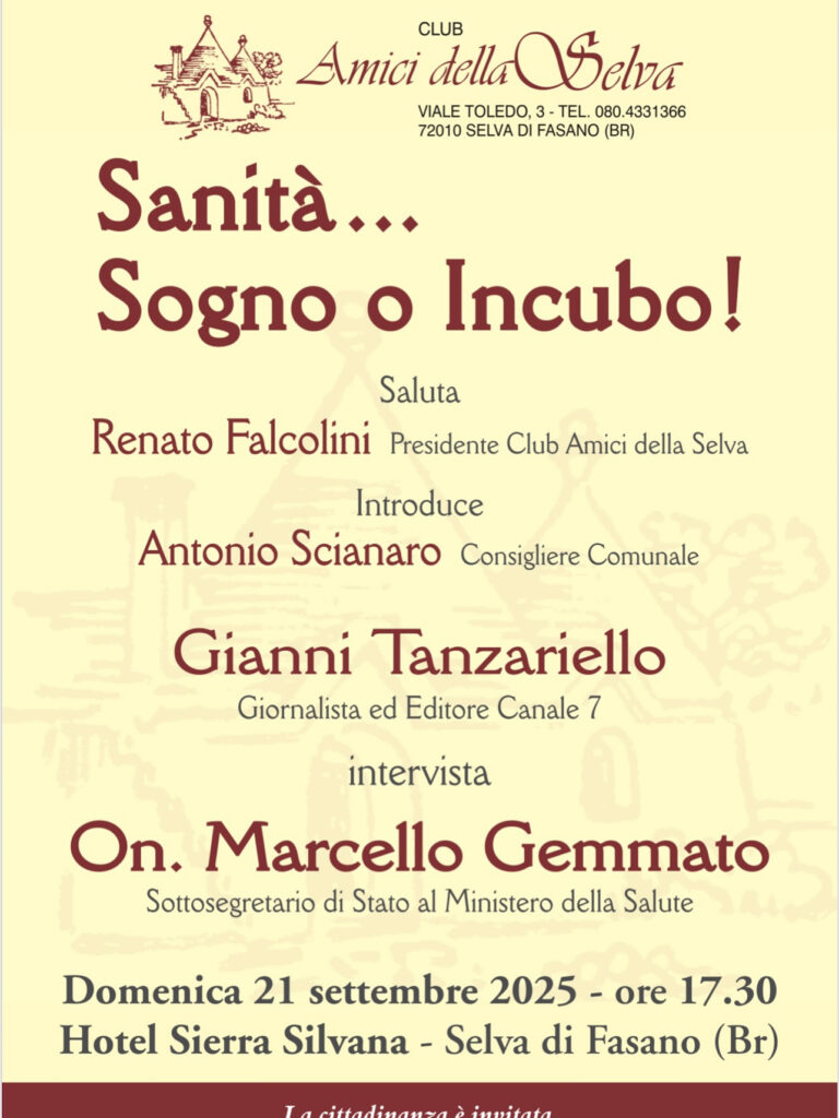 Sanità: Sogno o Incubo? Un dibattito con il Sottosegretario Gemmato - Osservatorio Fasano