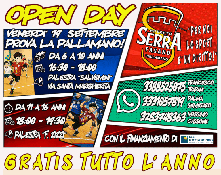 Pallamano Serra: Open day per il settore giovanile a frequenza gratuita Pallamano Serra: Open day per il settore giovanile a frequenza gratuita - Osservatorio Fasano