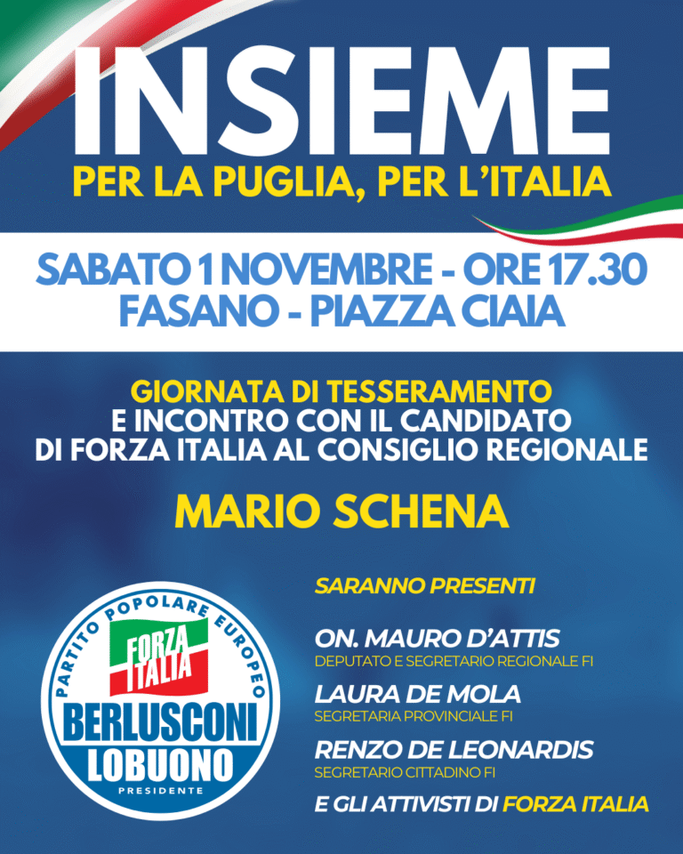 A Fasano la giornata di tesseramento di Forza Italia: “Insieme per la Puglia, per l’Italia!” - Osservatorio Fasano