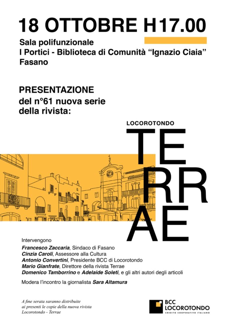 Presentazione del n°61 della rivista Terrae - Osservatorio Fasano