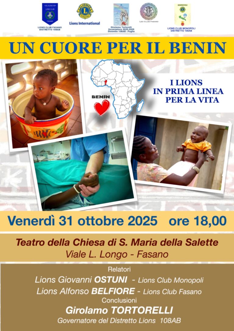 Lions Club Fasano per l'Africa: serata di solidarietà "Un Cuore per il Benin" - Osservatorio Fasano