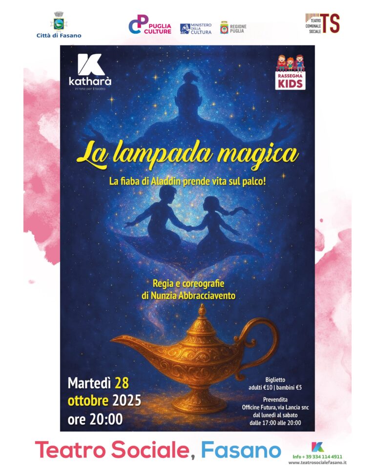 Rassegna Kids Katharà, la fiaba di Aladdin prende vita al Teatro Sociale con lo spettacolo “La lampada magica” - Osservatorio Fasano