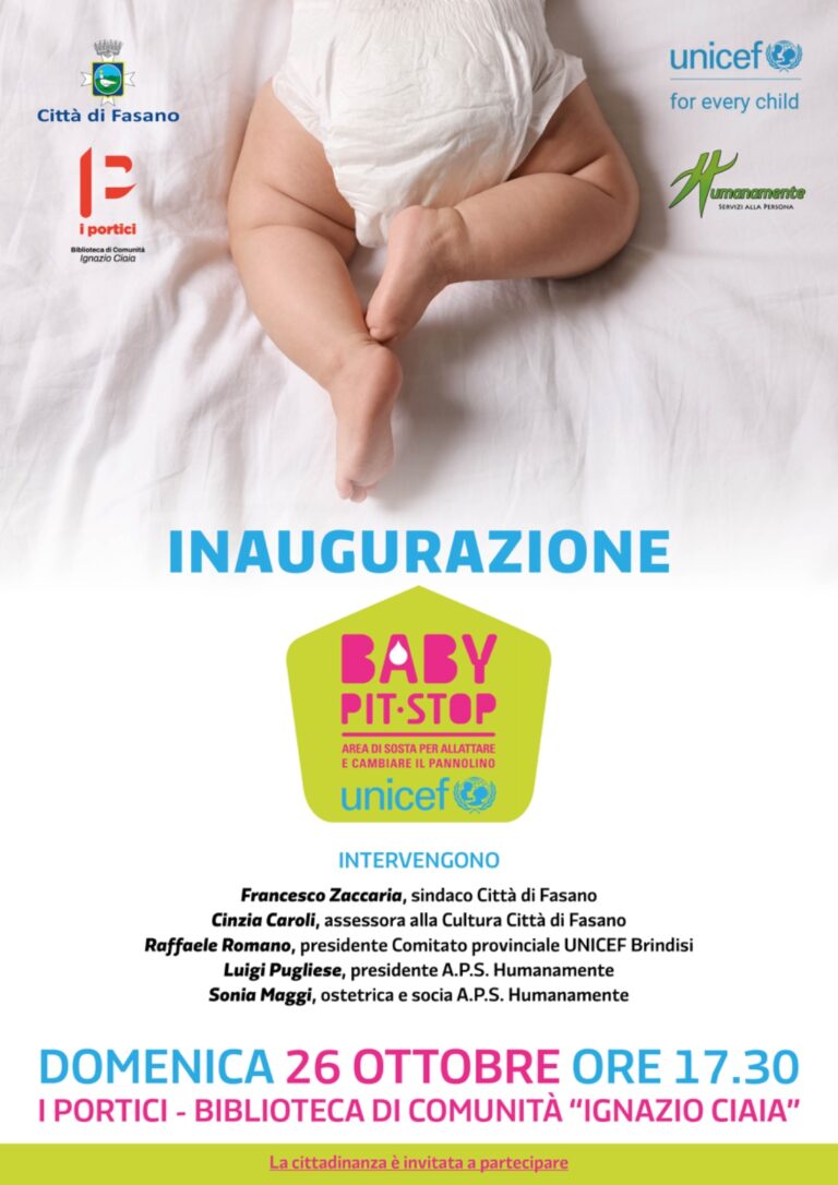 Inaugurazione Baby Pit-Stop UNICEF: Area di Sosta per allattare e cambiare il pannolino Inaugurazione Baby Pit-Stop UNICEF: Area di Sosta per allattare e cambiare il pannolino - Osservatorio Fasano