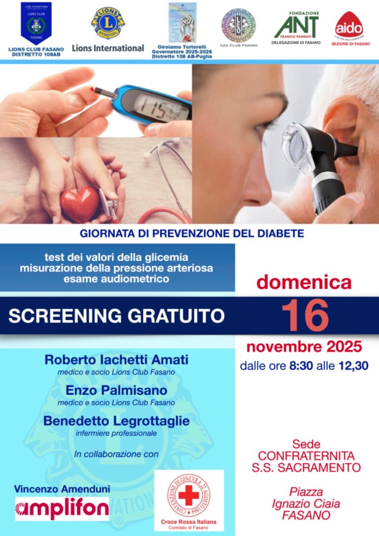 I Lions ed i Leo di Fasano insieme per la prevenzione del diabete, dell’ipertensione e delle patologie dell’udito - Osservatorio Fasano