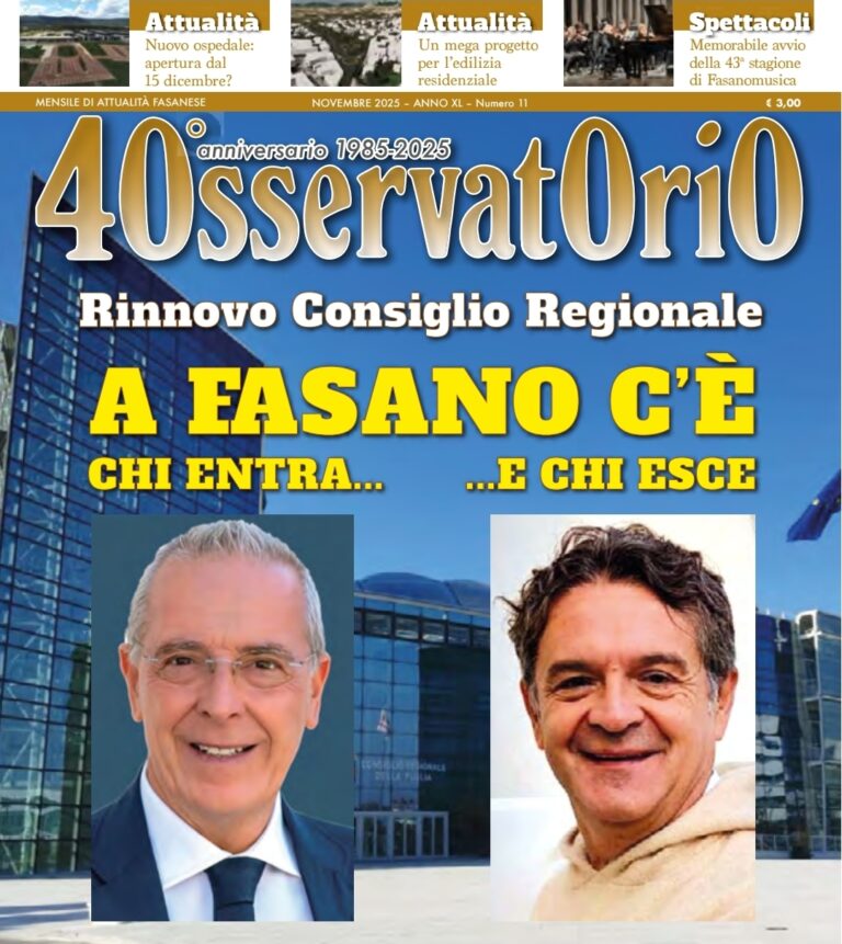 Da oggi in edicola il numero di novembre di Osservatorio - Osservatorio Fasano