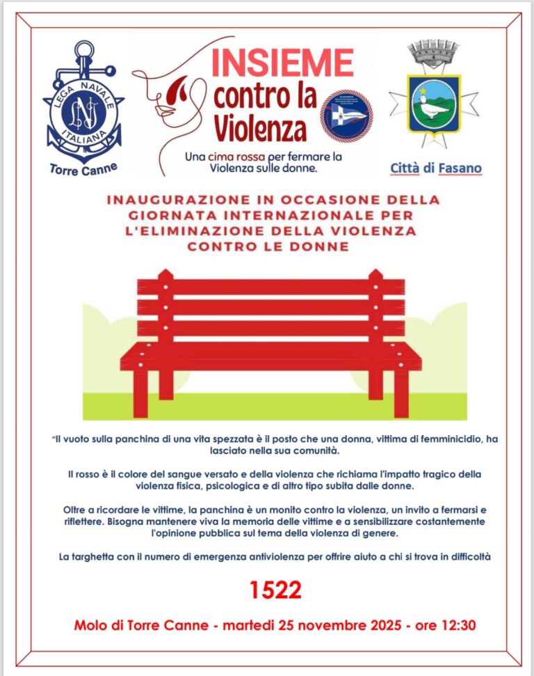 Una panchina rossa sul molo di Torre Canne: il mare diventa testimone contro la violenza sulle donne - Osservatorio Fasano