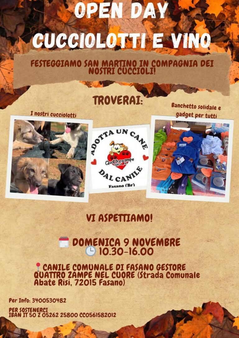 “Novembre da Cani” a Fasano: parte l’iniziativa di Quattrozampe nel Cuore "Novembre da Cani" a Fasano: parte l'iniziativa di Quattrozampe nel Cuore - Osservatorio Fasano