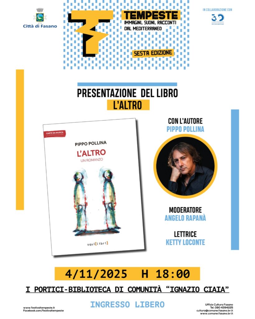 “L’altro. Un romanzo” di Pippo Pollina dà il via alla 6ª edizione del Festival "Tempeste" - Osservatorio Fasano