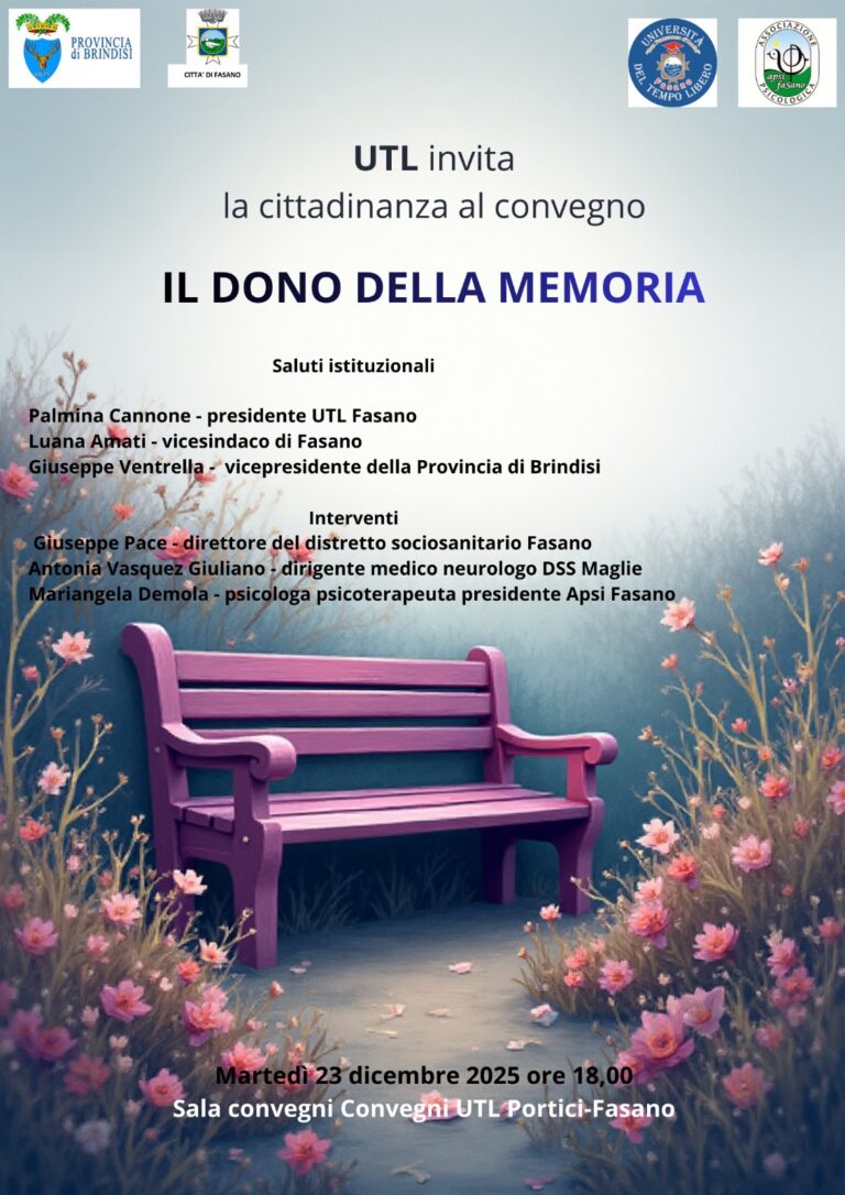 L’UTL dona a Fasano la panchina viola dell’alzheimer L’UTL dona a Fasano la panchina viola dell’alzheimer - Osservatorio Fasano
