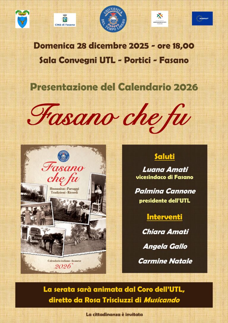 Fasano che fu nel calendario 2026 dell’UTL Fasano che fu nel calendario 2026 dell’UTL - Osservatorio Fasano