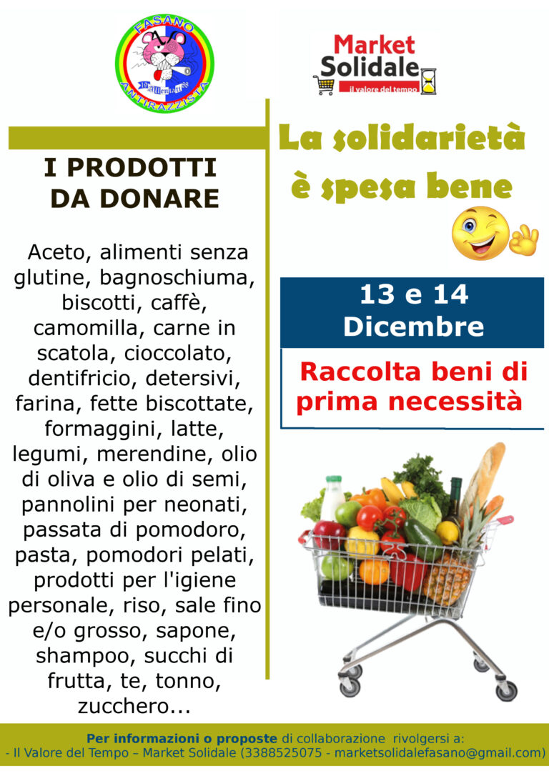La solidarietà è spesa bene! La solidarietà è spesa bene! - Osservatorio Fasano