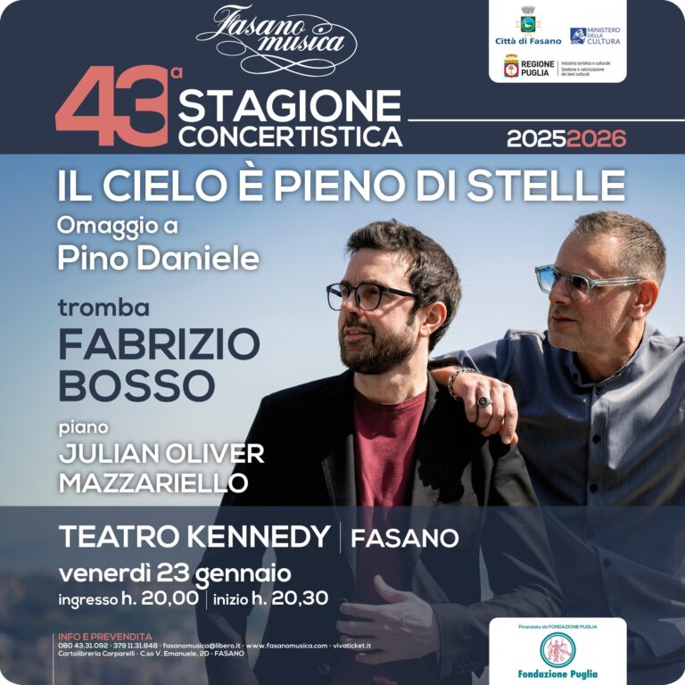 L’anima di Pino Daniele rivive a Fasano: il soffio di Bosso e il tocco di Mazzariello al Teatro Kennedy - Osservatorio Fasano