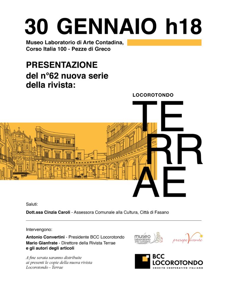 A Pezze Di Greco nel Museo Laboratorio di Arte Contadina presentazione della rivista Terrae edita dalla BCC di Locorotondo A Pezze Di Greco nel Museo Laboratorio di Arte Contadina presentazione della rivista Terrae edita dalla BCC di Locorotondo - Osservatorio Fasano