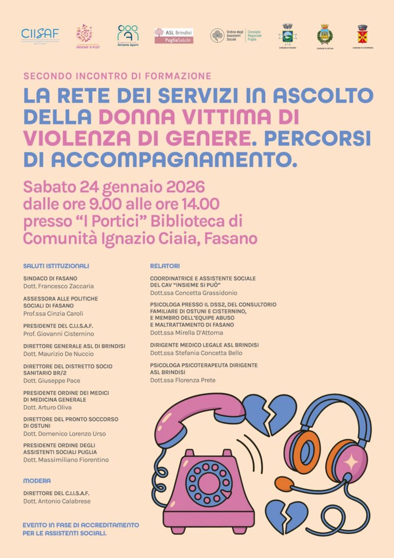 Fasano, incontro di formazione per rafforzare la rete dei servizi a tutela delle donne vittime di violenza - Osservatorio Fasano